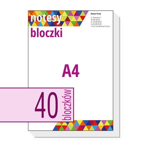 notesy reklamowe, bloczki reklamowe - A4 - ilość kartek w bloczku: do wyboru 25 / 50 / 100 kartek + plecki kartonowe