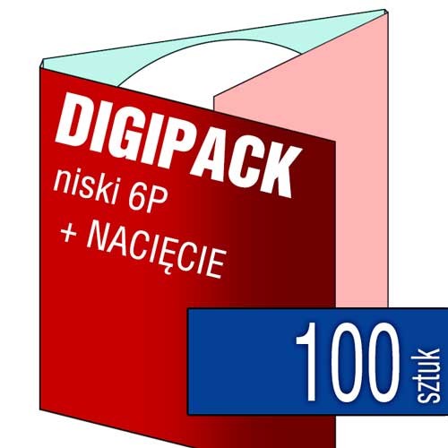 Digipacki niskie 6P - dwułamowe, na 1 płytę + NACIĘCIE na książeczkę - druk cyfrowy pełnokolorowy - 100 szt.