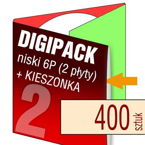Digipacki niskie 6P - dwułamowe, na 2 płyty + KIESZONKA na książeczkę - druk pełnokolorowy - 400 szt.