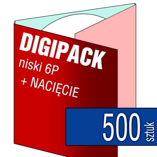Digipacki niskie 6P - dwułamowe, na 1 płytę + NACIĘCIE na książeczkę - druk cyfrowy pełnokolorowy - 500 szt.