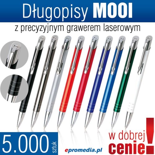 Długopisy metalowe MOOI z grawerem laserowym - komplet 5.000 szt.