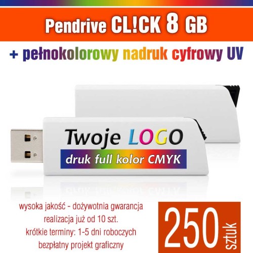 Pendrive CLICK 8 GB z nadrukiem full kolor - komplet 250 szt.