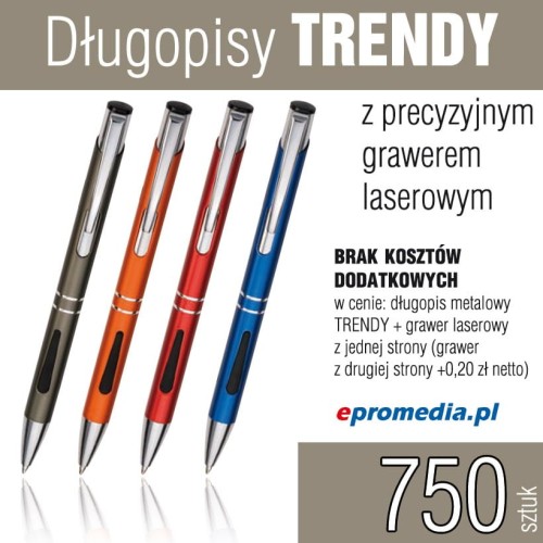 Długopisy metalowe TRENDY z grawerem - komplet 750 szt.