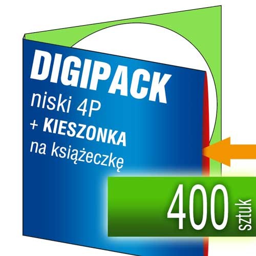 Digipacki niskie 4P - jednołamowe, na 1 płytę + KIESZONKA na książeczkę - druk cyfrowy pełnokolorowy - 400 szt.
