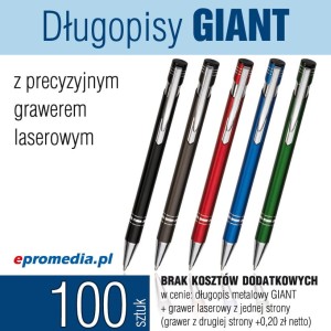 Długopisy GIANT z grawerem - pakiet 100 szt.