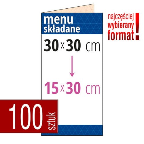 Laminowane KARTY MENU 350g - składane 30x30 do 15x30 - pakiet 100 szt.