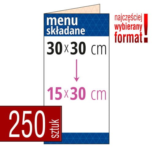 Laminowane KARTY MENU 350g - składane 30x30 do 15x30 - pakiet 250 szt.