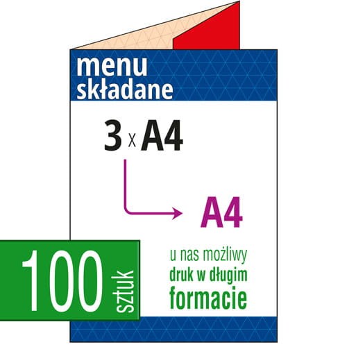 Laminowane KARTY MENU 350g - składane 3xA4 do A4 - pakiet 100 szt.