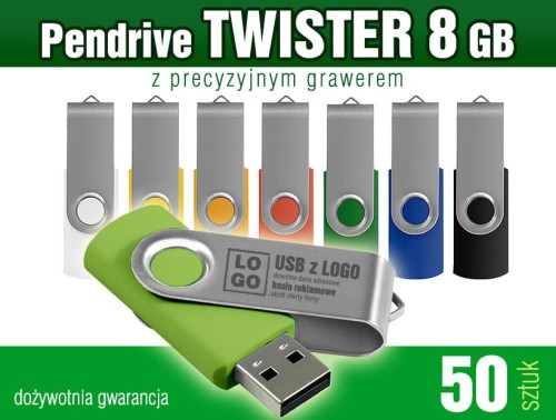 Pendrive Twister 8 GB z grawerem lub nadrukiem full kolor CMYK - pakiet 50 szt.