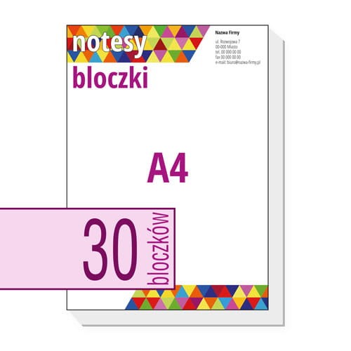 notesy reklamowe, bloczki reklamowe - A4 - ilość kartek w bloczku: do wyboru 25 / 50 / 100 kartek + plecki kartonowe