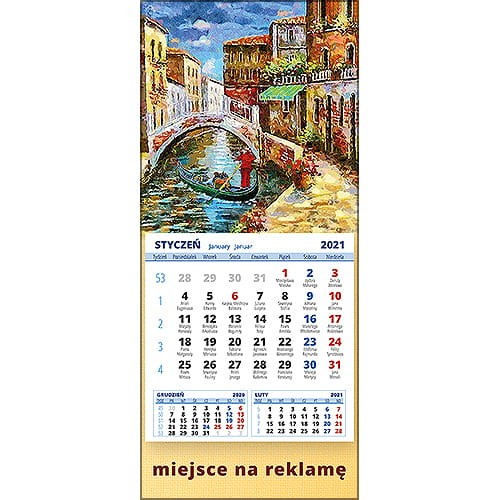 Kalendarze magnetyczne na lodówkę lub kalendarze ścienne MINI - wzór: KM1-101