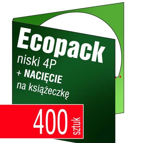 Ecopacki niskie 4P z nacięciem na książeczkę, jednołamowe, 1 płyta - druk pełnokolorowy - 400 szt.