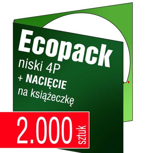 Ecopacki niskie 4P z nacięciem na książeczkę, jednołamowe, 1 płyta - druk pełnokolorowy - 2.000 szt.
