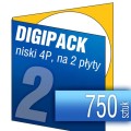 Digipacki niskie 4P - jednołamowe, na 2 płyty - druk cyfrowy pełnokolorowy - 750 szt.