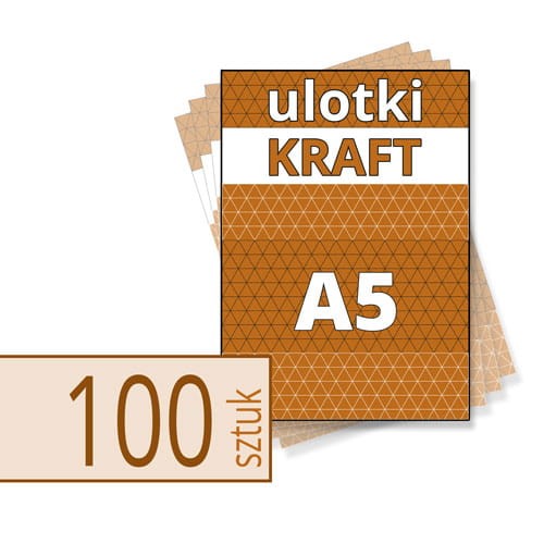 Ulotki na brązowym papierze KRAFT - A5 w atrakcyjnej niskiej cenie, z drukiem białym