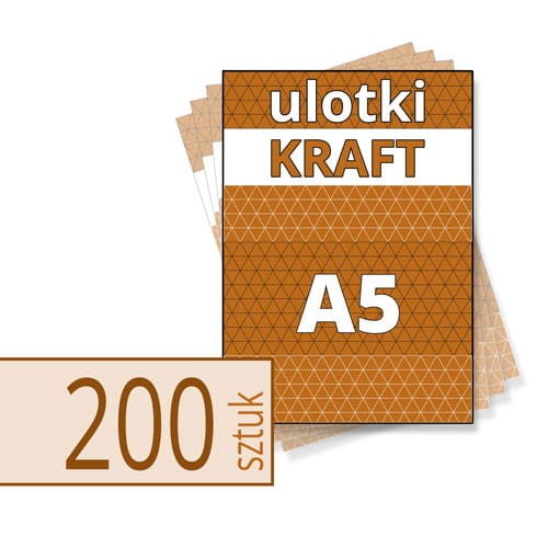 Ulotki na brązowym papierze KRAFT - A5 w atrakcyjnej niskiej cenie, z drukiem białym