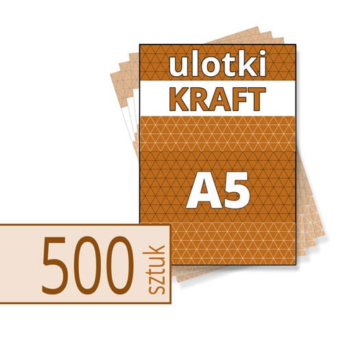 Ulotki na brązowym papierze KRAFT - A5 w atrakcyjnej niskiej cenie, z drukiem białym