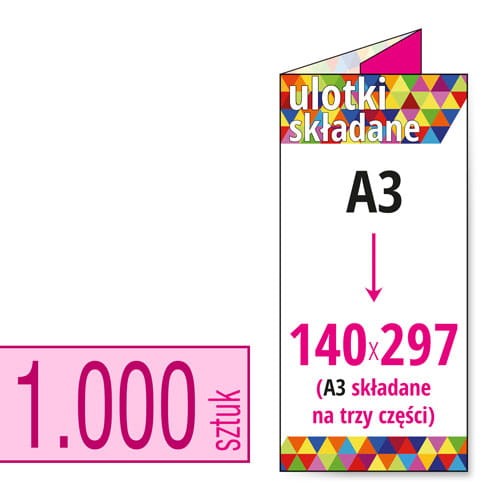 Ulotki składane A3 do 140x297 (składane na trzy części) w atrakcyjnej niskiej cenie