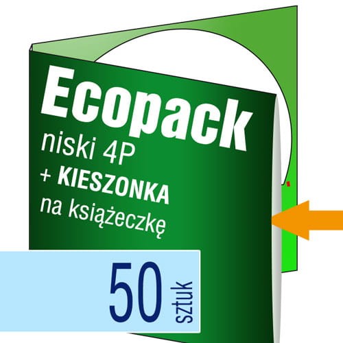 Ecopacki niskie 4P z kieszonką na książeczkę, jednołamowe, 1 płyta - druk pełnokolorowy - 50 szt.