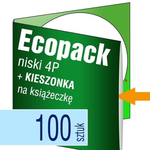 Ecopacki niskie 4P z kieszonką na książeczkę, jednołamowe, 1 płyta - druk pełnokolorowy - 100 szt.