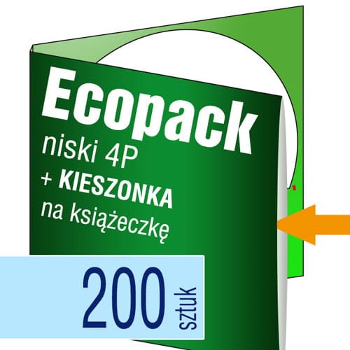 Ecopacki niskie 4P z kieszonką na książeczkę, jednołamowe, 1 płyta - druk pełnokolorowy - 200 szt.