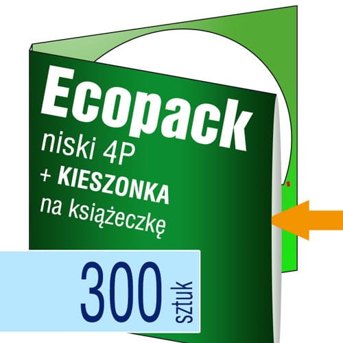 Ecopacki niskie 4P z kieszonką na książeczkę, jednołamowe, 1 płyta - druk pełnokolorowy - 300 szt.