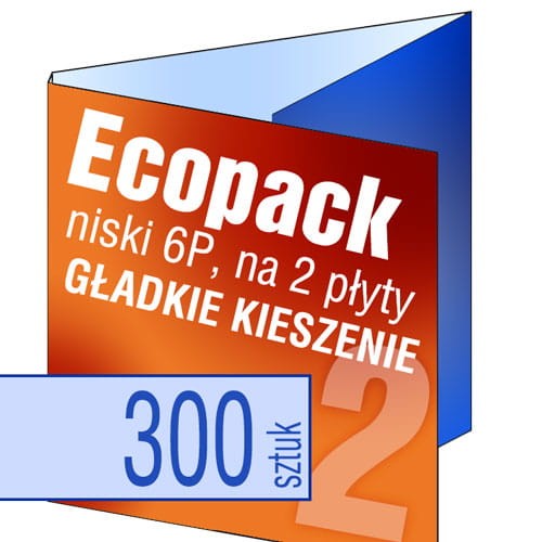 Ecopacki 6P - dwułamowe, 2 płyty (dwie gładkie kieszenie), możliwość zapakowania także 1 płyty + książeczki- druk pełnokolorowy - 300 szt.