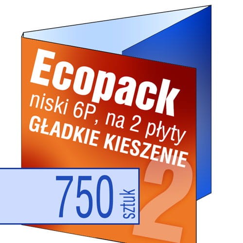Ecopacki 6P - dwułamowe, 2 płyty (dwie gładkie kieszenie), możliwość zapakowania także 1 płyty + książeczki- druk pełnokolorowy - 750 szt.