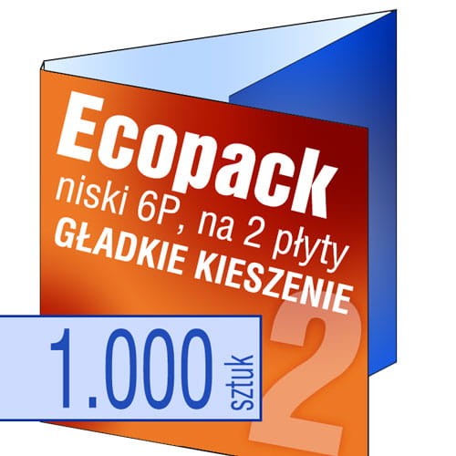 Ecopacki 6P - dwułamowe, 2 płyty (dwie gładkie kieszenie), możliwość zapakowania także 1 płyty + książeczki- druk pełnokolorowy - 1.000 szt.