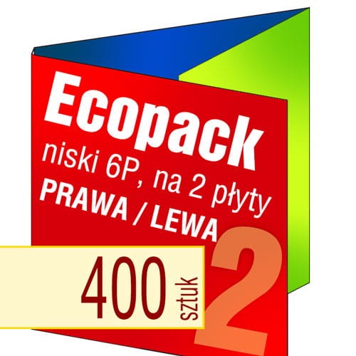 Ecopacki niskie 6P - dwułamowe, na 2 płyty na bocznych panelach (prawa/lewa) - druk pełnokolorowy, uszlachetnienie folią w cenie podstawowej - 400 szt.