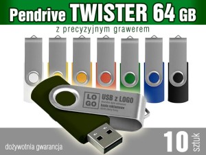 Pendrive TWISTER 64GB z  grawerem - pakiet 400 szt.