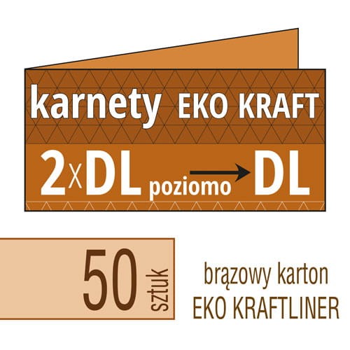 Zaproszenia, karnety EKO KRAFTLINER - 2xDL do DL (poziomo) - także możliwość druku zaproszenia w kolorze białym - pakiet 50 szt.