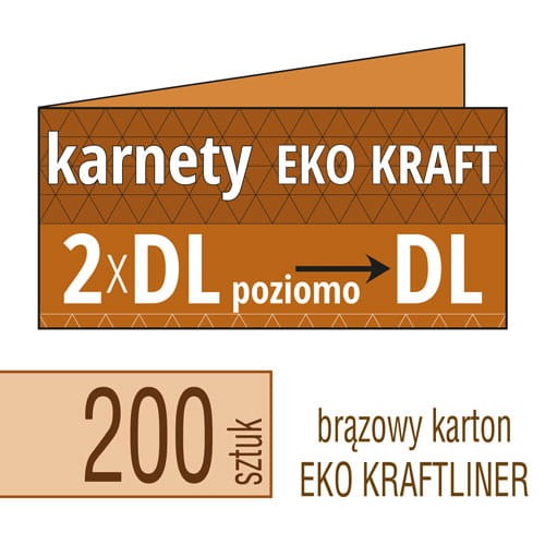 Zaproszenia, karnety EKO KRAFTLINER - 2xDL do DL (poziomo) - także możliwość druku zaproszenia w kolorze białym - pakiet 200 szt.