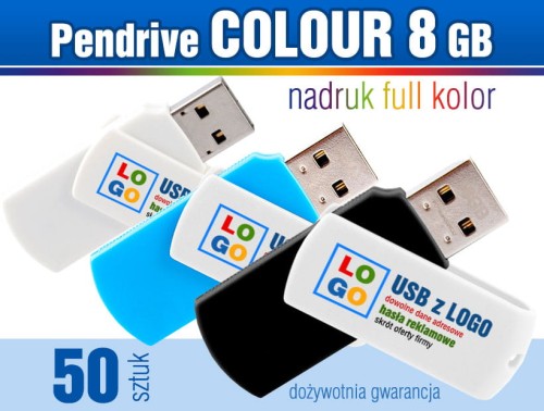 Pendrive COLOUR 8 GB z nadrukiem full kolor - komplet 50 szt.