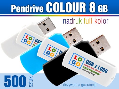 Pendrive COLOUR 8 GB z nadrukiem full kolor - komplet 500 szt.