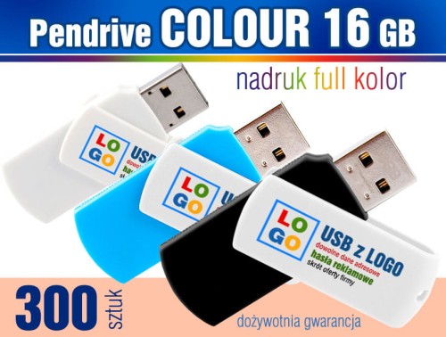 Pendrive COLOUR 16 GB z nadrukiem full kolor - komplet 300 szt.