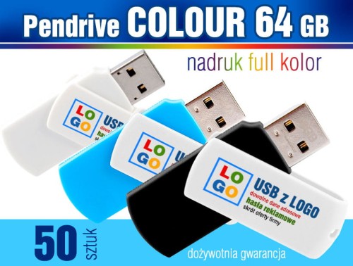 Pendrive COLOUR 64 GB z nadrukiem full kolor - komplet 50 szt.