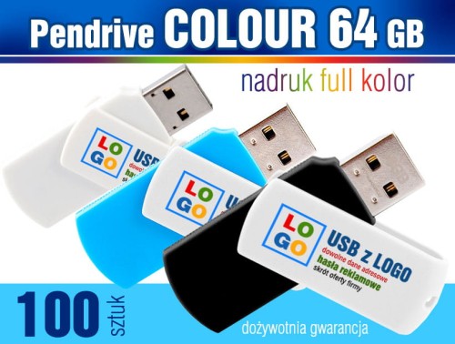 Pendrive COLOUR 64 GB z nadrukiem full kolor - komplet 100 szt.