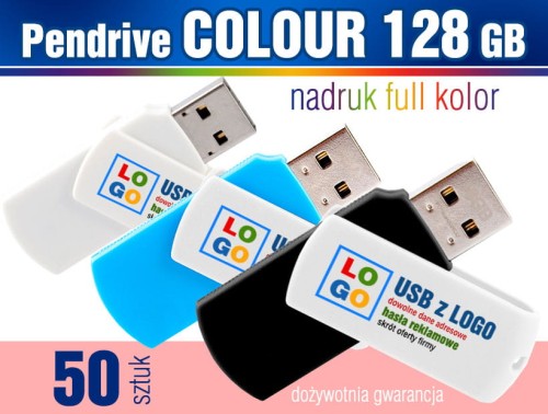 Pendrive COLOUR 128 GB z nadrukiem full kolor - komplet 50 szt.