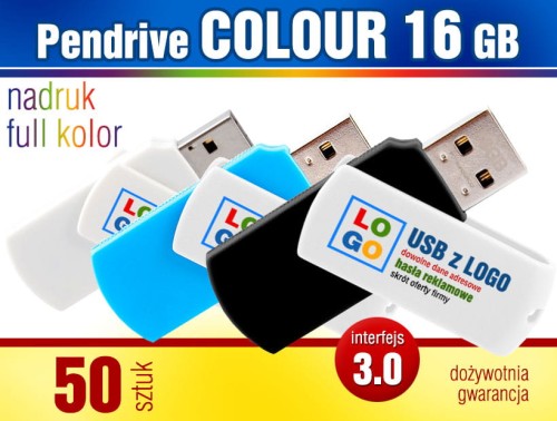 Pendrive COLOUR 3.0, 16 GB z nadrukiem full kolor - komplet 50 szt.
