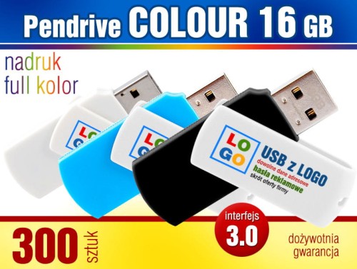 Pendrive COLOUR 3.0, 16 GB z nadrukiem full kolor - komplet 300 szt.