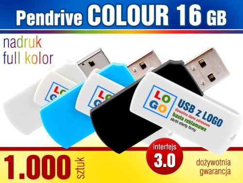 Pendrive COLOUR 3.0, 16 GB z nadrukiem full kolor - komplet 1.000 szt.