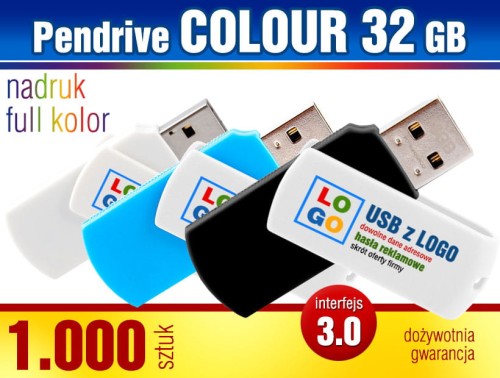 Pendrive COLOUR 3.0, 32 GB z nadrukiem full kolor - komplet 1.000 szt.
