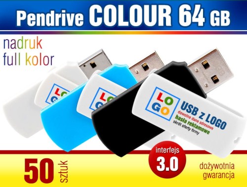 Pendrive COLOUR 3.0, 64 GB z nadrukiem full kolor - komplet 50 szt.