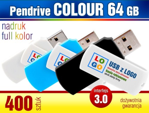 Pendrive COLOUR 3.0, 64 GB z nadrukiem full kolor - komplet 400 szt.
