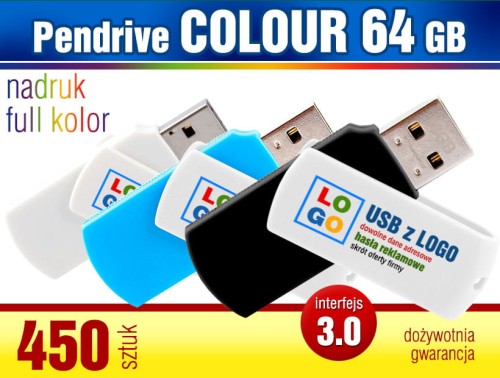 Pendrive COLOUR 3.0, 64 GB z nadrukiem full kolor - komplet 450 szt.