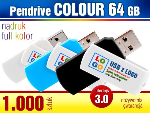 Pendrive COLOUR 3.0, 64 GB z nadrukiem full kolor - komplet 1.000 szt.