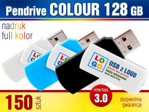 Pendrive COLOUR 3.0, 128 GB z nadrukiem full kolor - komplet 150 szt.
