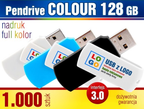 Pendrive COLOUR 3.0, 128 GB z nadrukiem full kolor - komplet 1.000 szt.