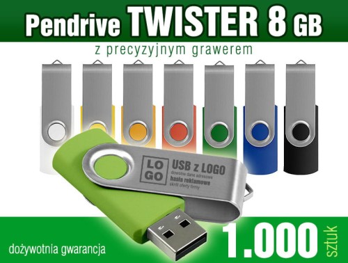 Pendrive Twister 8 GB z grawerem lub nadrukiem full kolor CMYK - pakiet 1.000 szt.